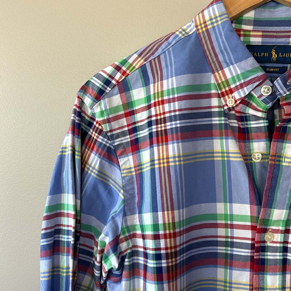 Polo Ralph Lauren Long Sleeve Button Oxford Madras Multicolor Plaid Shirt Sz M - Picture 6 of 10